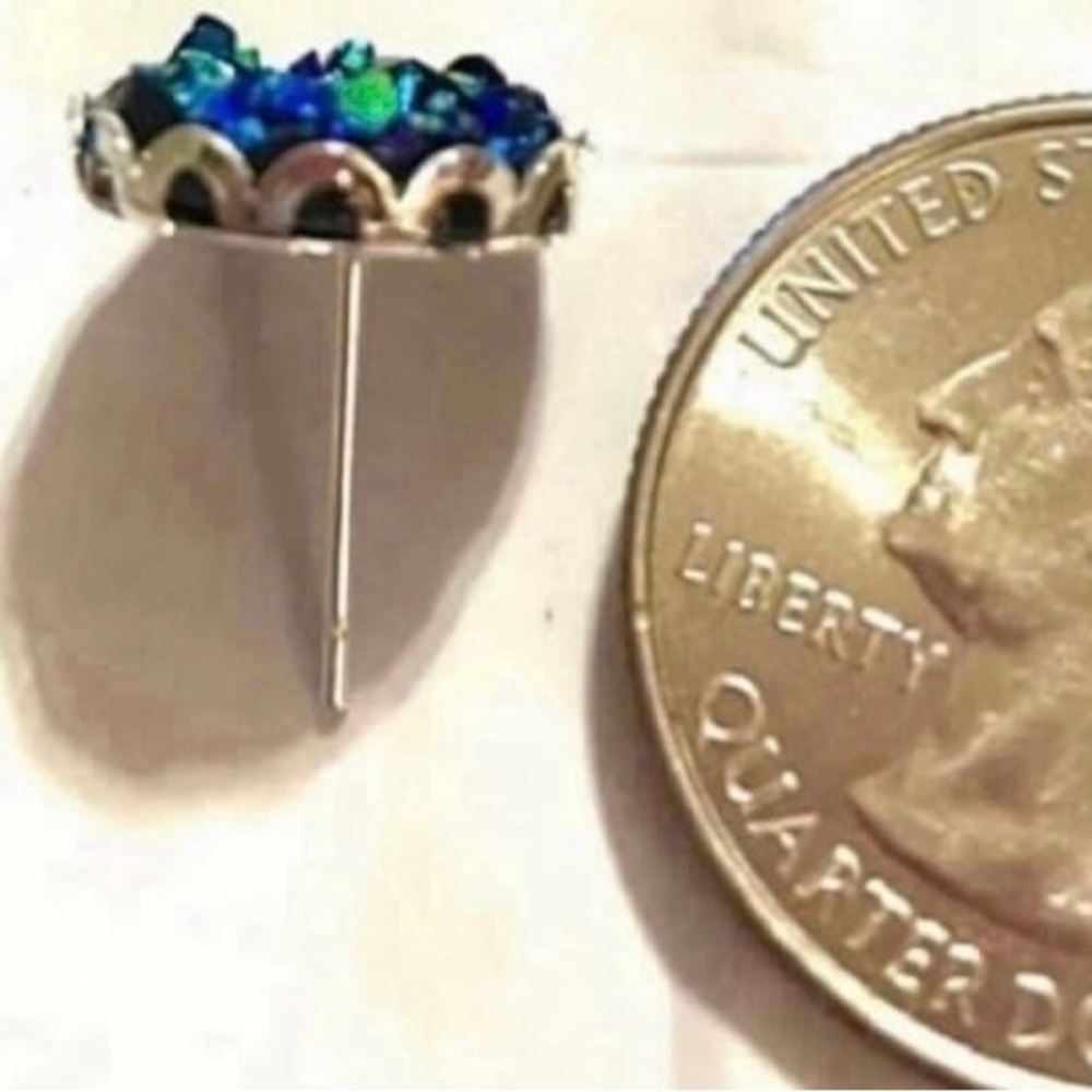 Iridescent Multicolored Druzy Stud Earrings - Picture 3 of 3